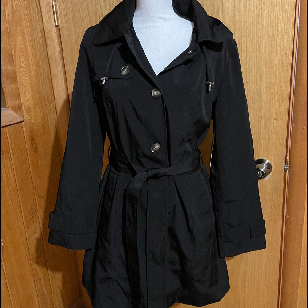 London Fog Trench rain dress Coat w rem hood